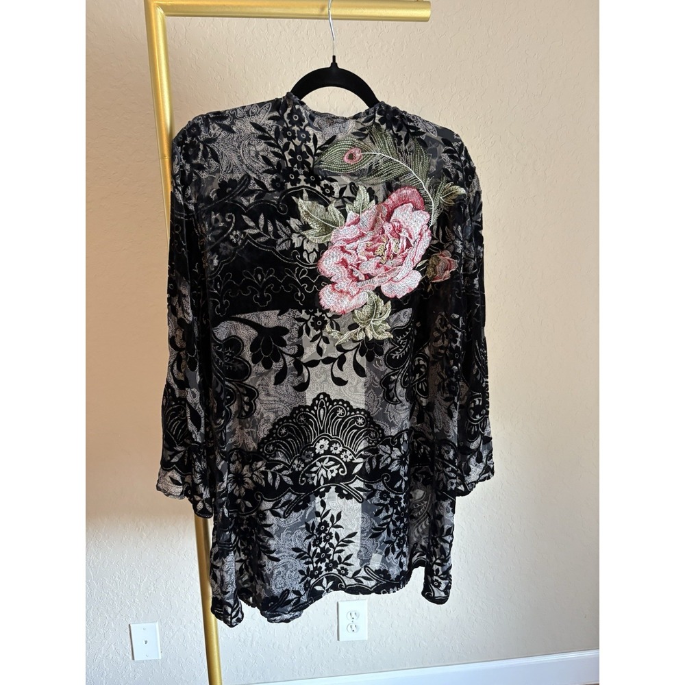 Ania A Women's Silk Blend Velvet Burnout Rose Kimono Size 2X Whimsigoth Artsy